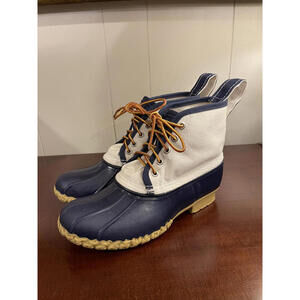 LL BEAN Duck Boots Special Edition Small Batch Canvas Women’s 7 Blue Navy Ivory